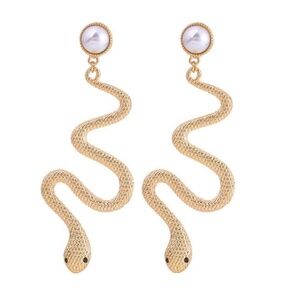 Goldtone Imitation Pearl Snake Drop Earrings